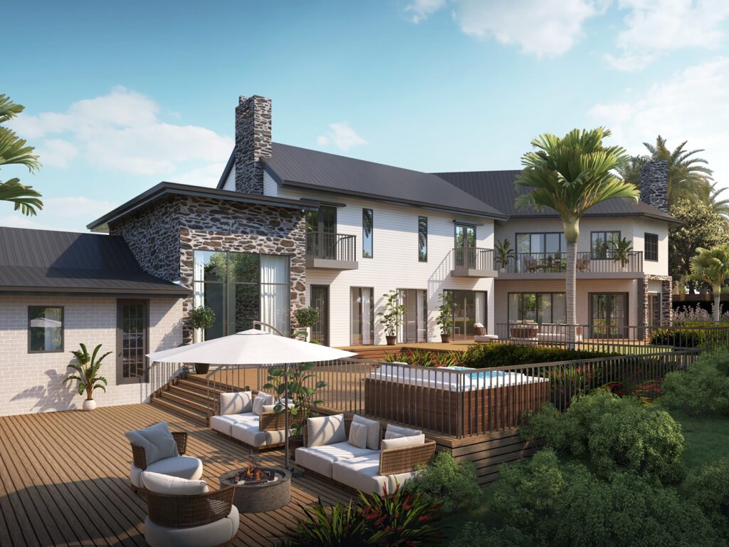 A beautiful 3D rendering of a large New Zealand home